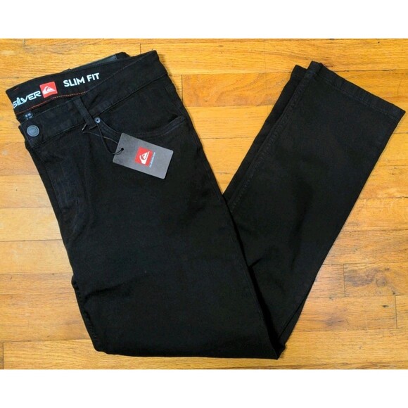 New Men's Quiksilver Stretch Tech Woven Slim Fit Pants Jeans Black Onyx 38X32 - Picture 2 of 13